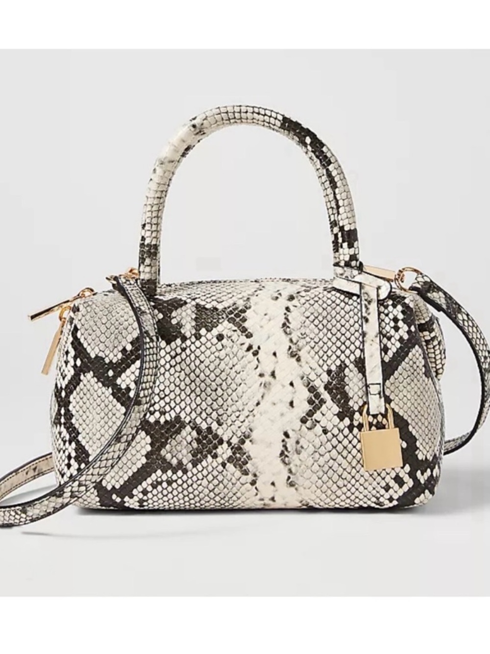 NWT, Ann Taylor, Snakeskin Mini Satchel Crossbody, Black and White